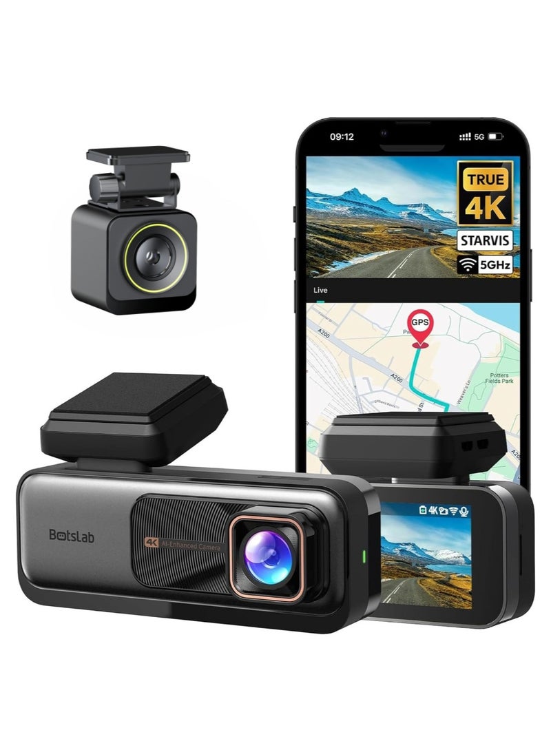 Botslab G980H 4K Dash Cam Front and Rear, 170° Ultra Wide Dashcam with ADAS, Night Vision, 24/7 Parking Mode, Sony IMX415 Sensor, WDR, Free 64GB SD Card, 5G/2.4G WiFi, Built-in GPS, Loop Recording - Image 1