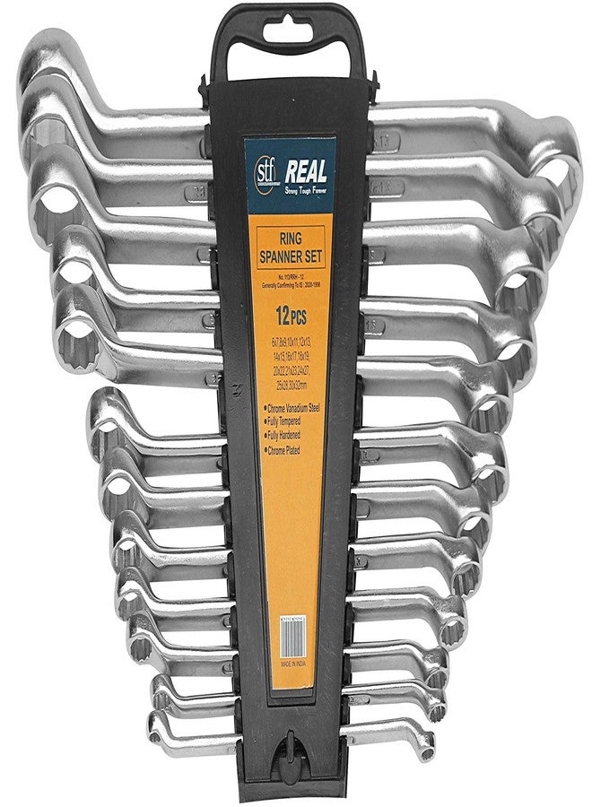 REAL stf Heavy Duty Ring Spanner Set - 12 Pcs with Hanging Tray | Anti-Slip Grip, Strong & Tough Chrome Vanadium Steel | Rust-Resistant, Durable Hand Tool Kit for Garage, DIY & Workshop Use - Image 1