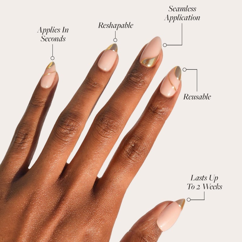 Glamnetic أظافر غلمنتيك × غلمازيلا القابلة للصق - أنا رجل غني؟ | أظافر مزيفة قصيرة بلون اللوز النيود مع ورق الذهب، جودة صالون | 15 مقاس - مجموعة أظافر مكونة من 30 ظفر مع غراء - Image 3