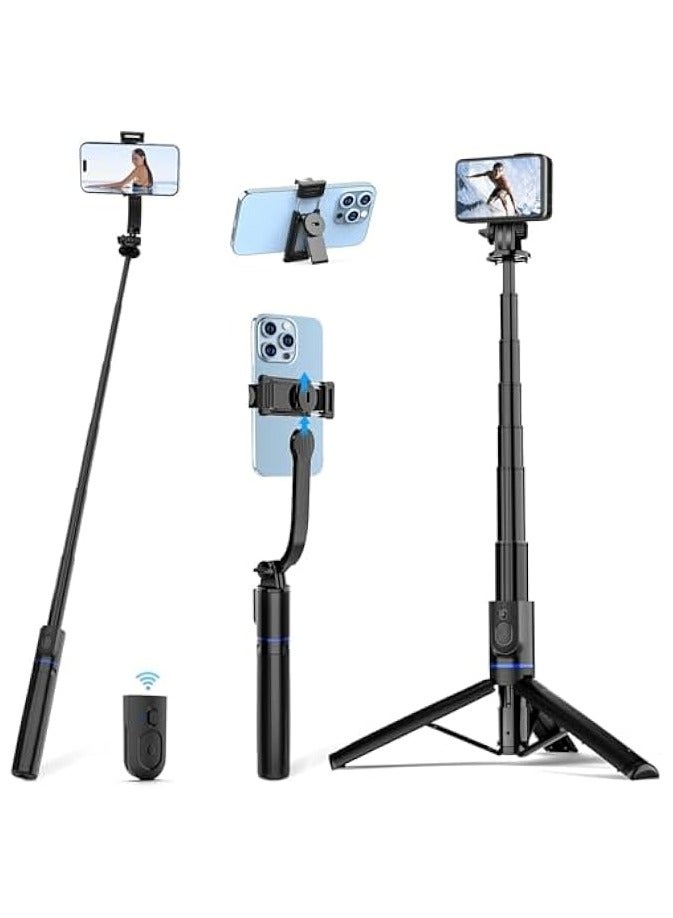 Portable Selfie Stick Tripod with Detachable Phone Holder, 107 cm Extendable Mobile Phone Tripod with Remote for iPhone & Android, 360 Rotation Aluminium Travel Tripod
