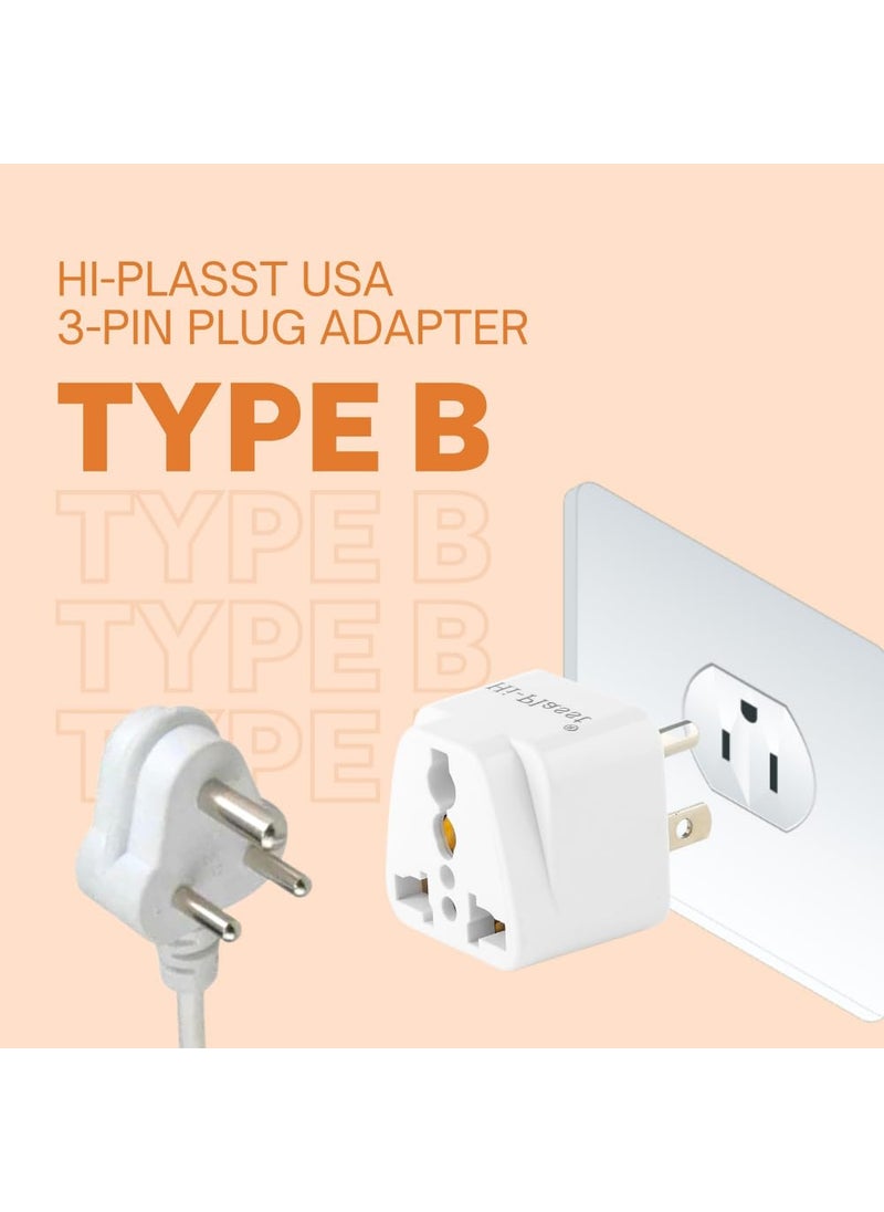 HI PLASST PINS N PLUGS HiPlasst Pack of 5 India to USA Converter Plug 3 Pin Type B Plug with Universal Socket US Travel Adapter Converter for United States Canada Mexico Japan Taiwan Philippines  - Image 4