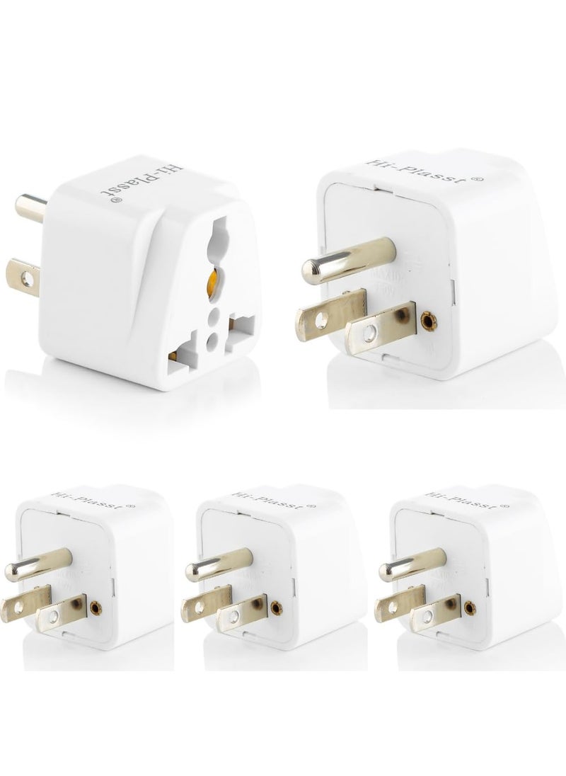 HI PLASST PINS N PLUGS HiPlasst Pack of 5 India to USA Converter Plug 3 Pin Type B Plug with Universal Socket US Travel Adapter Converter for United States Canada Mexico Japan Taiwan Philippines  - Image 1