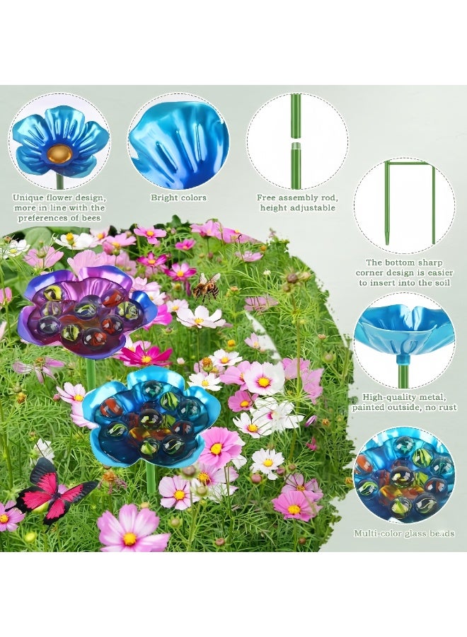 4-Pack Artistic Flower Metal Bird Baths for Garden, 64cm Petite Outdoor Bird Feeder & Waterer Set (Pink, Yellow, Green, Blue), Small Decorative Birdbath Stakes for Potted Plants, Patio & Backyard - Image 3