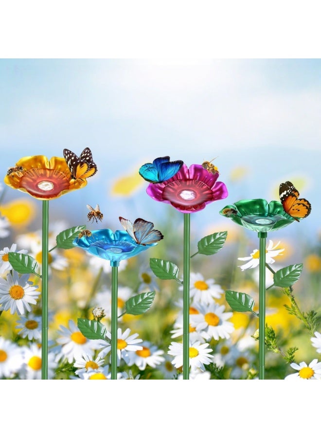 4-Pack Artistic Flower Metal Bird Baths for Garden, 64cm Petite Outdoor Bird Feeder & Waterer Set (Pink, Yellow, Green, Blue), Small Decorative Birdbath Stakes for Potted Plants, Patio & Backyard - Image 5