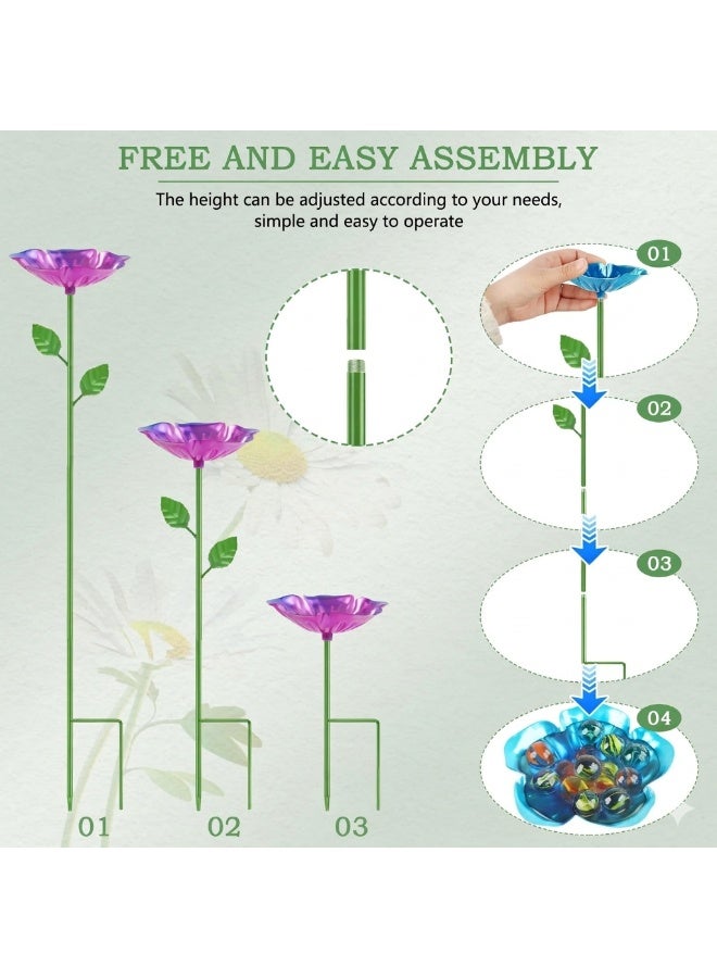 4-Pack Artistic Flower Metal Bird Baths for Garden, 64cm Petite Outdoor Bird Feeder & Waterer Set (Pink, Yellow, Green, Blue), Small Decorative Birdbath Stakes for Potted Plants, Patio & Backyard - Image 4