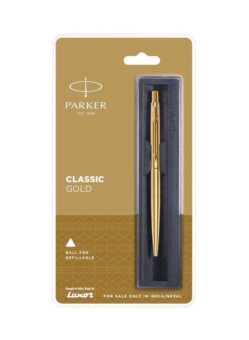 PARKER Classic Gold Trim Ball Pen Refillable Gold Trim Stainless Steel 1 Count, Pack of 1 Ink - Blue Ideal for gifting - Image 1