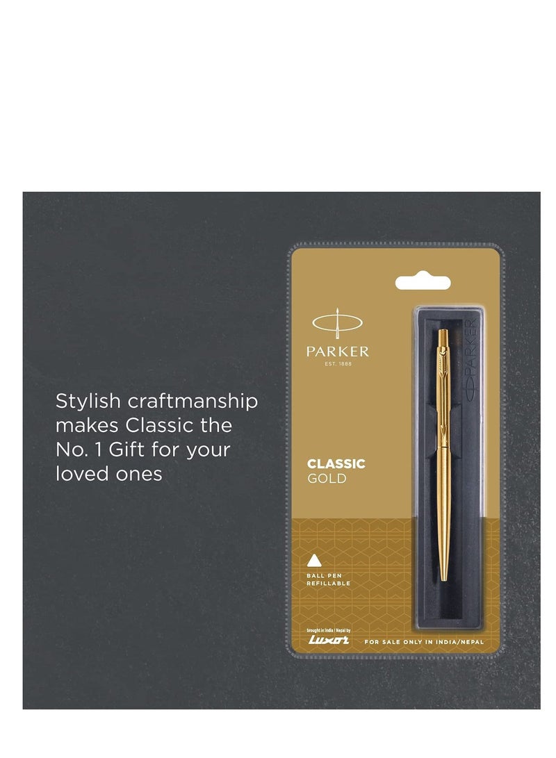PARKER Classic Gold Trim Ball Pen Refillable Gold Trim Stainless Steel 1 Count, Pack of 1 Ink - Blue Ideal for gifting - Image 5