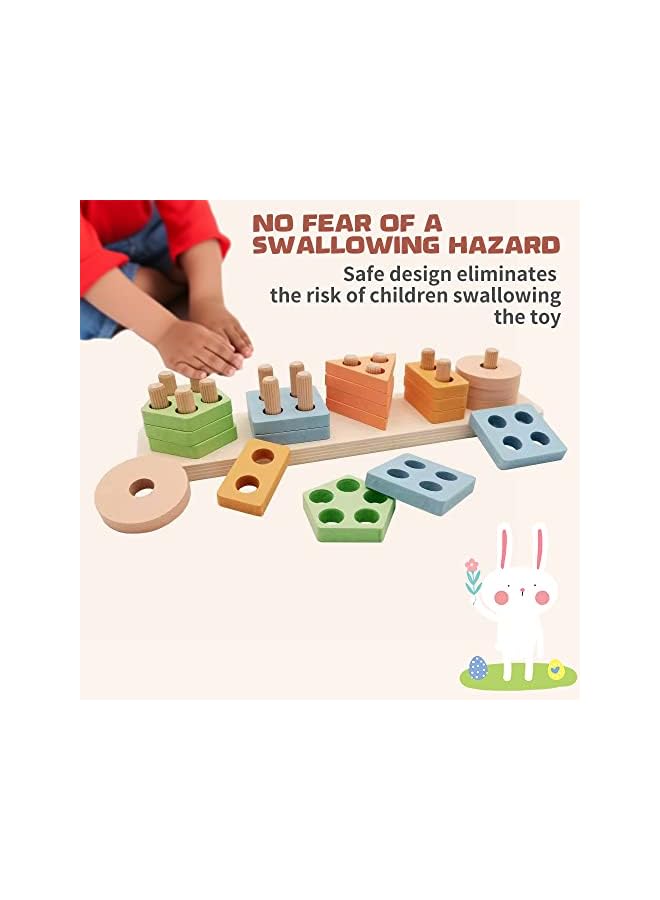 vesus Toddler Wooden Toys - Sorting, Stacking & Shape Sorting Educational Puzzles for Boys and Girls, Age 1 to 3, Preschool Learning Toys and Color Recognition Gift - Image 2