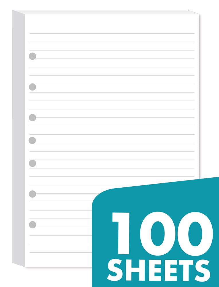 newestor 7-Hole Lined Filler Paper Pack of 100 Sheets for Mini Binders, College Ruled, 5-1/2" x 8-1/2", White - Image 2