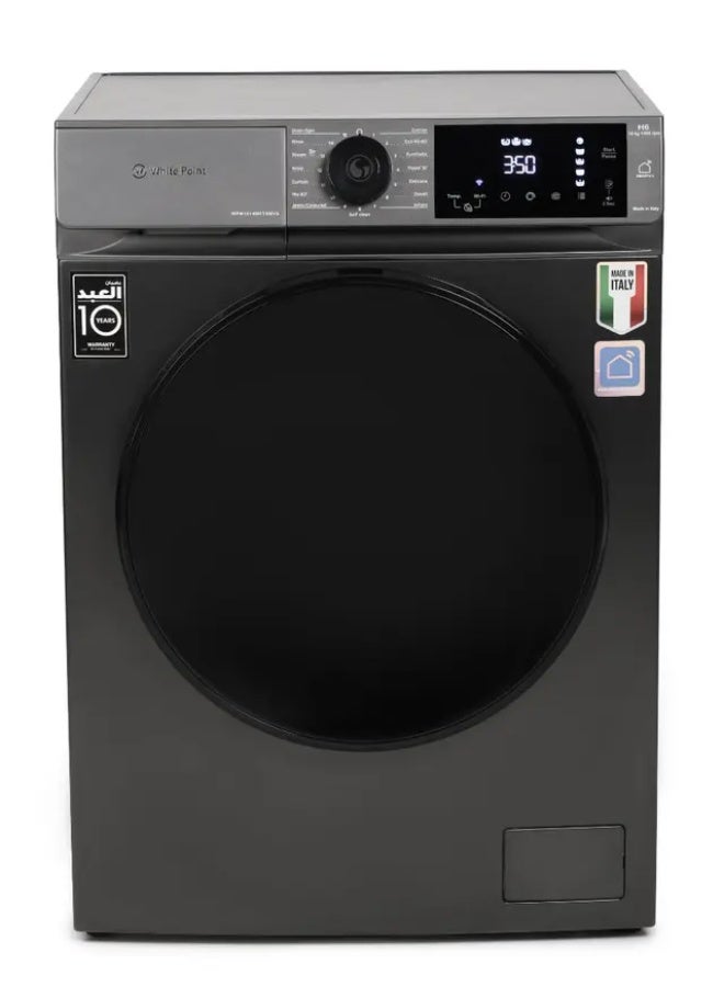 White Point Front Load Full Automatic Washing Machine 11 KG - WI FI - Touch Screen with Inverter Motor & Steam Wash - Big Black PC Cover Door -Dark Inox Color - 1400 RPM - ITALY- WPW1114WFTSWVS