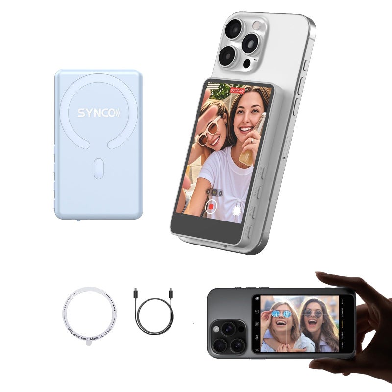 SYNCO Xview M4 Selfie Monitor Screen Phone Magnetic Silicone WiFiFree Connection Rear Camera Monitor for Live StreamingTikTokCompatible with Phone Android Blue Case - Image 2