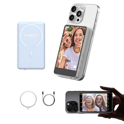 SYNCO Xview M4 Selfie Monitor Screen Phone Magnetic Silicone WiFiFree Connection Rear Camera Monitor for Live StreamingTikTokCompatible with Phone Android Blue Case - Image 1