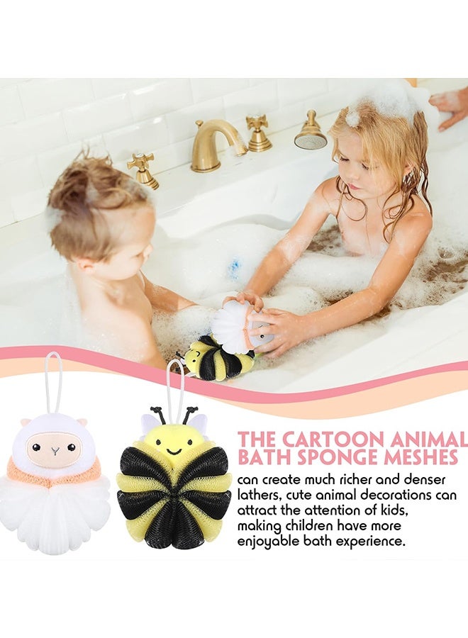 Wffo 2 Pcs Bath Loofahs Kids Toddler Cute Cartoon Bath Sponges Loofah Pouf Body Scrubber Mesh Sponges for Children Shower Washing Exfoliating (Sheep/Bee) - Image 5