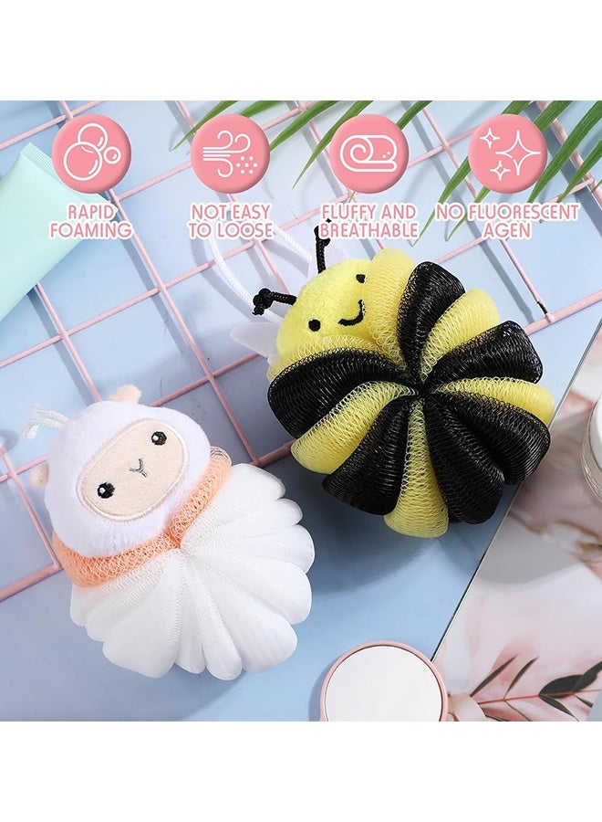 Wffo 2 Pcs Bath Loofahs Kids Toddler Cute Cartoon Bath Sponges Loofah Pouf Body Scrubber Mesh Sponges for Children Shower Washing Exfoliating (Sheep/Bee) - Image 4