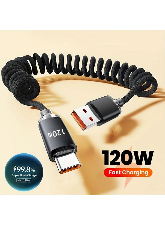 120W Retractable USB C To Type C Fast Charging Cable Black 39 37 Inch For iPhone Samsung - Image 1