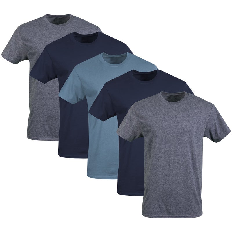 Gildan Men's Crew T-Shirts, Multipack, Style G1100, Navy/Heather Navy/Indigo Blue (5-Pack), Medium - Image 1