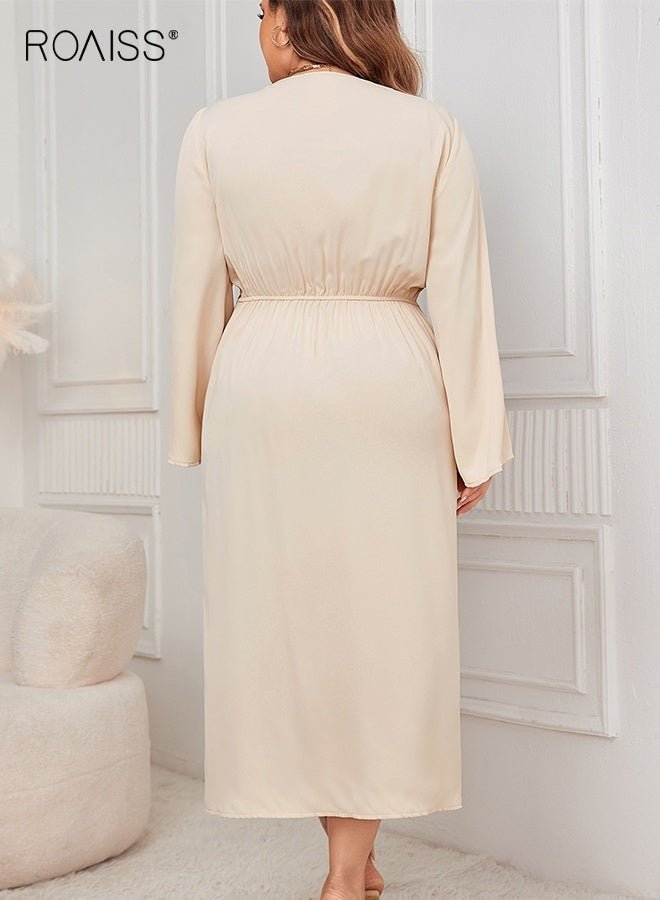 roaiss Women's Long Sleeve Plus Size Dress Waist Slim Fit Irregular Hem Asymmetrical Tailoring Long Skirt Night Out Party Dress Stretchy Comfortable - Image 4