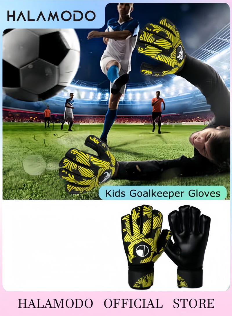 هالامودو قفازات حارس مرمى كرة القدم للأطفال مع قبضة قوية لحماية راحة اليد والمعصم ومادة اللاتكس المقاومة للتآكل وغير القابلة للانزلاق، توفر الحماية لمنع الإصابات - Image 1
