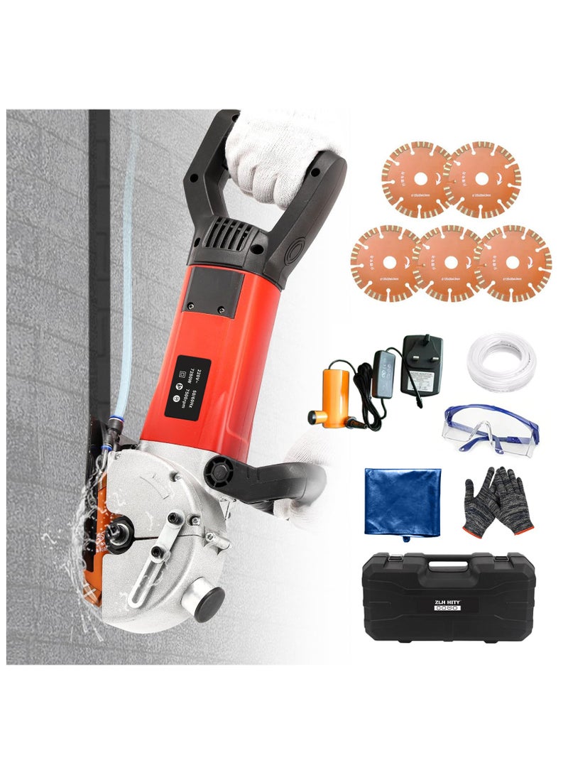 ZLH HITY Wall Chaser with 5pcs 133mm Blades Dust-Free Wall Grooving Machine with Upgraded Water Pump 7280W High Power Wall Chasing Tool for Brick, Ground and Rebar - Image 1