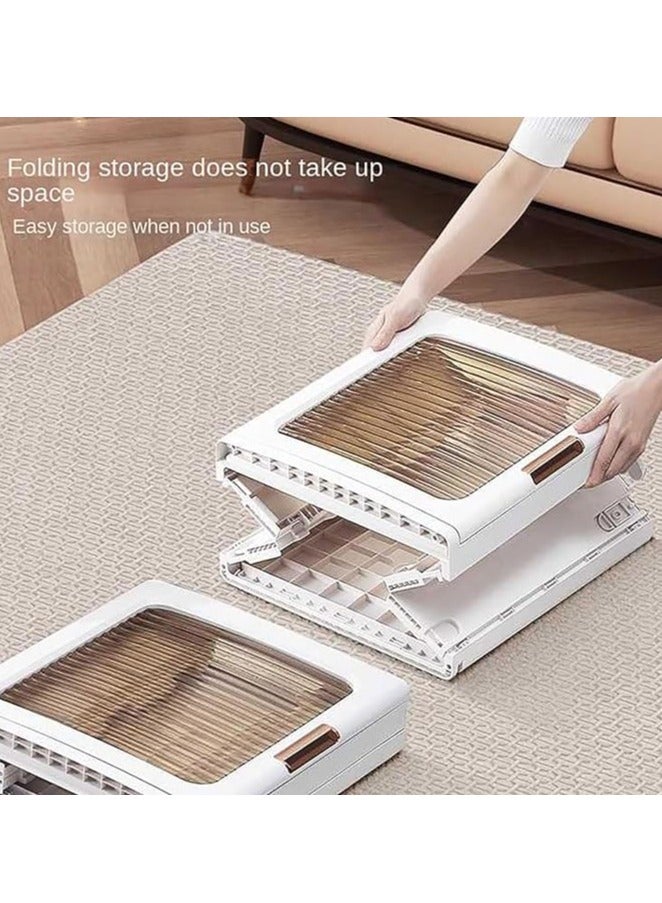 Generic 3-Tier Storage Cabinet Kitchen Storage Bins with Adjustable Shelves Foldable Storage Box with Transparent Doors and Wheels Stackable Storage Cabinet Kids Wardrobe for Small Space, Bathroom, Kitchen - Image 4