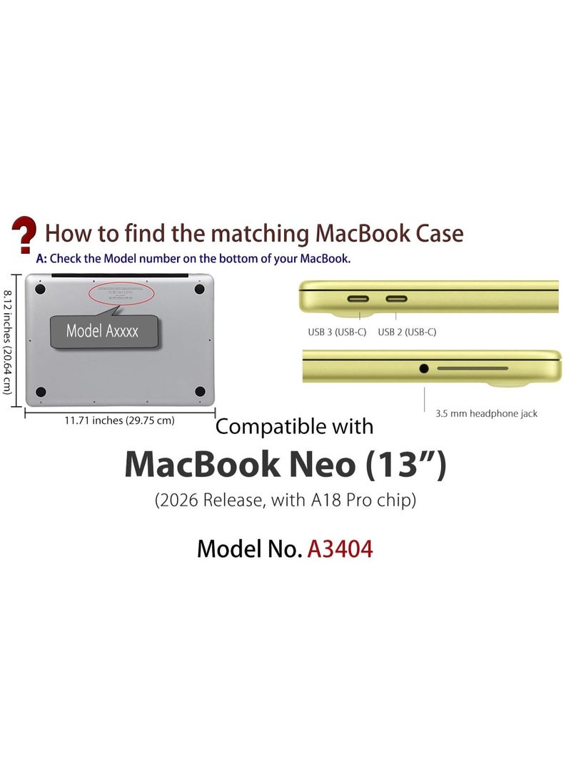 حافظة لـ MacBook Neo 13 بوصة بشريحة A18 Pro موديل A3404 إصدار 2026، غطاء صلب كريستالي لامع - Image 2