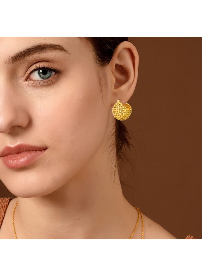 أقراط دائرية سميكة مطلية بالذهب عيار 14 للنساء بتصميم مجوف ومضفر - Image 5