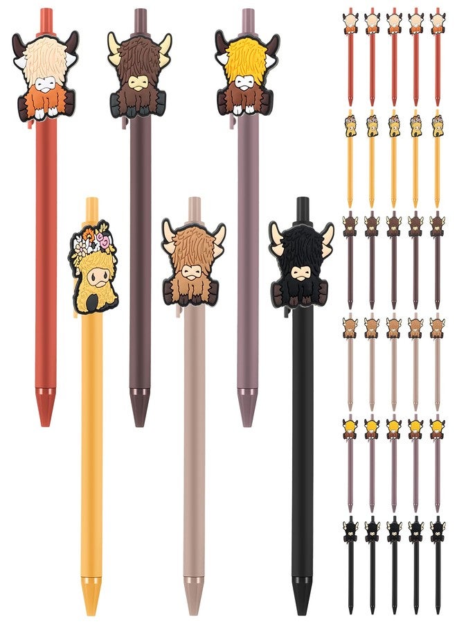 Spakon 30 Pcs Highland Cow Pens with Figurines Cow Party Favors Cute Print Pen Farm Kawaii Stationery Gifts for School Office Supplies Women Kids - Image 1