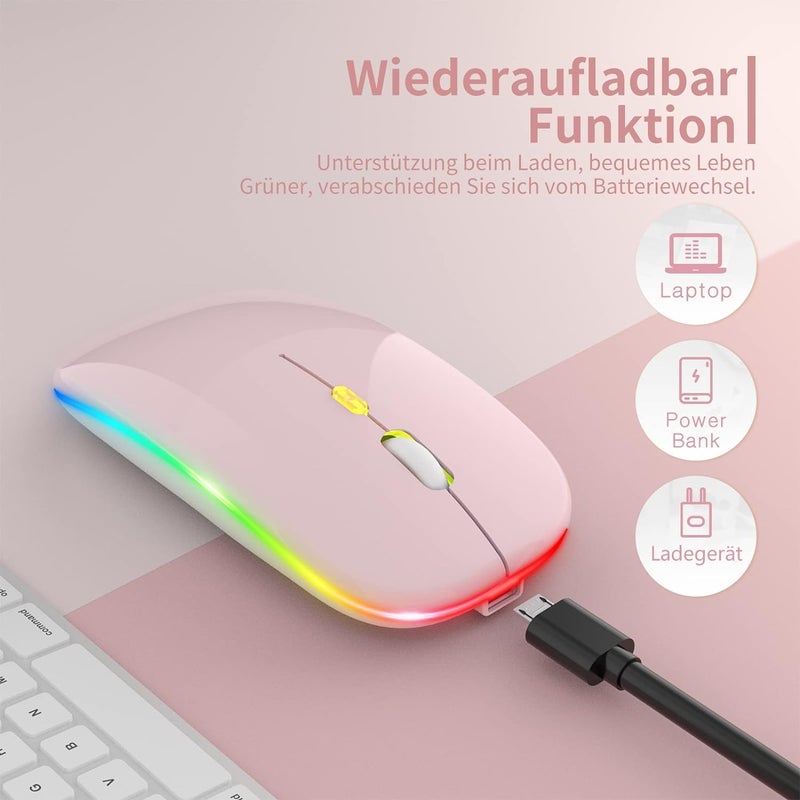 CLUSPEX LED Wireless Mouse, Slim Silent Mouse 2.4G Portable Mobile Optical Office Mouse with USB & Type-c Receiver, 3 Adjustable DPI Levels for Notebook, PC, Laptop, Computer (Pink) - Image 2