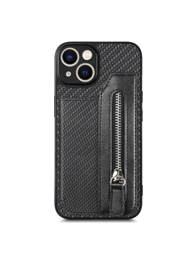 Zaboon Case For iPhone 13 mini Carbon Fiber Horizontal Flip Zipper Wallet Phone Case - Image 1