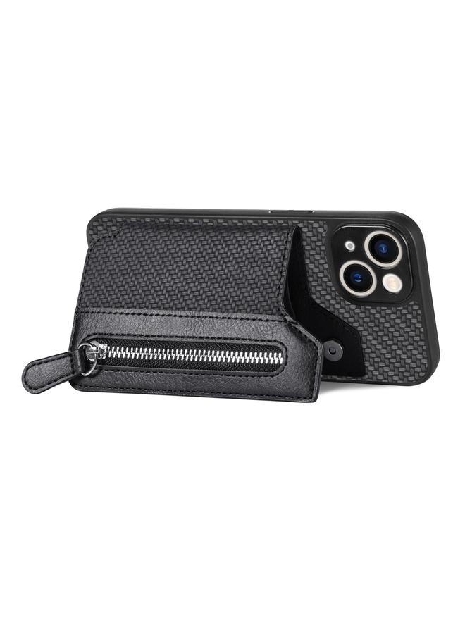 Zaboon Case For iPhone 13 mini Carbon Fiber Horizontal Flip Zipper Wallet Phone Case - Image 3