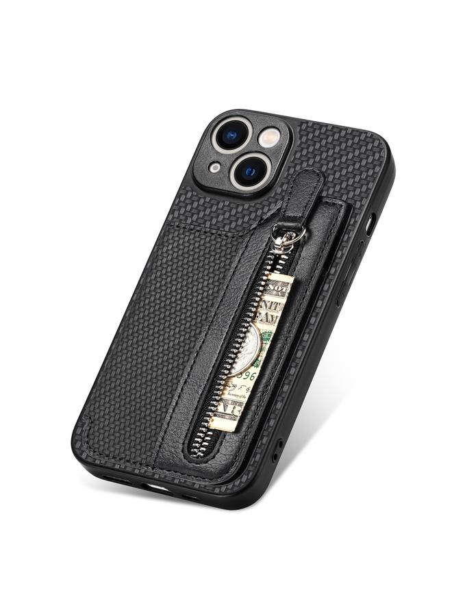 Zaboon Case For iPhone 13 mini Carbon Fiber Horizontal Flip Zipper Wallet Phone Case - Image 5