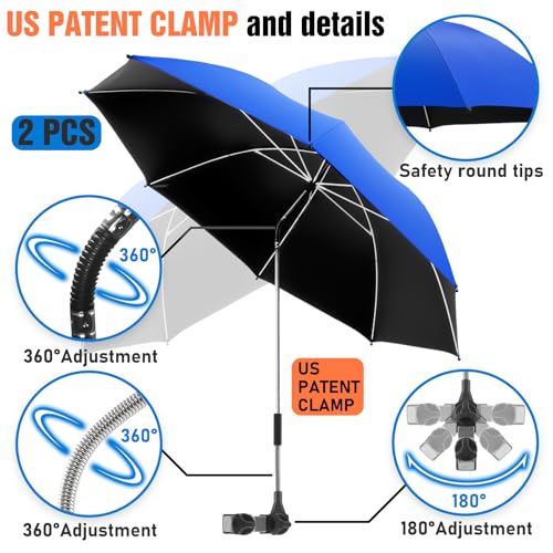 NBtoUS 2 PACK Chair Umbrella with Clamp, 360 ° Adjustable, UPF50+ Sunshade for Beach Chair, Patio Chair, Camping Chair, Golf Carts(Azure Blue, Not Include Chair) - Image 3