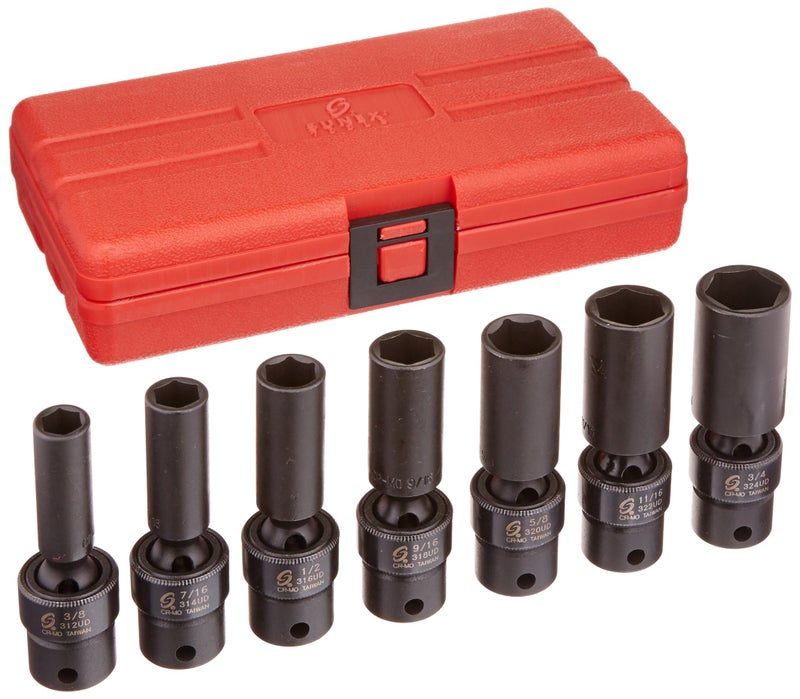 SUNEX TOOLS 3656 38 Drive Fractional 6 Point Deep Universal Impact Socket Set 7 Pc