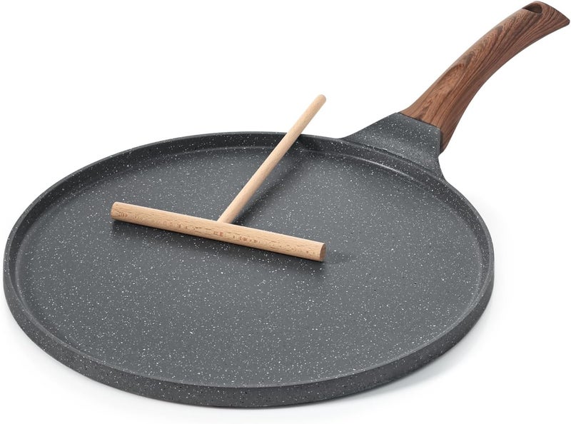 SENSARTE Nonstick Crepe Pan, Swiss Granite Coating Dosa Pan Pancake Flat Skillet Tawa Griddle 12-Inch with Stay-Cool Handle, Induction Compatible - Image 1