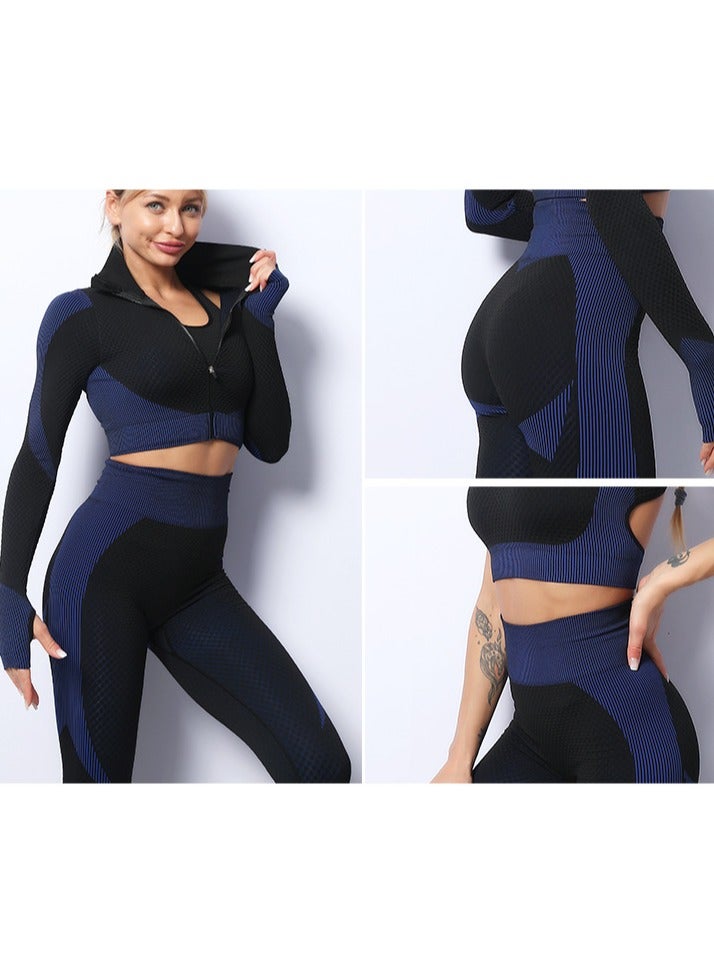 general Women's three-piece high-waisted high-quality summer suit yoga wear sports bra vest + long-sleeved gym clothes + yoga pants  - Image 3