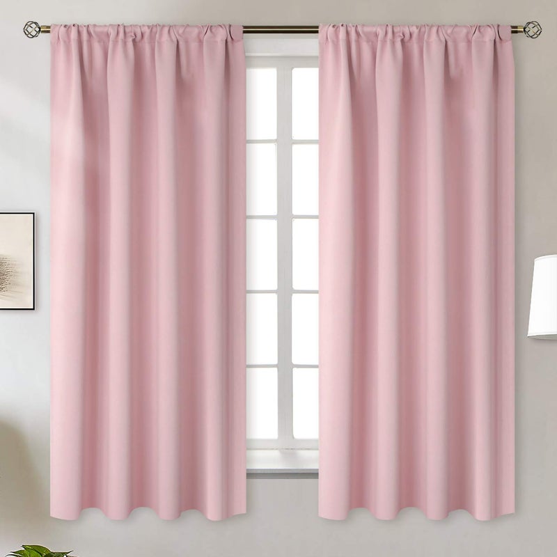 BGment Pink Room Darkening Curtains 63 Inches Length  Rod Pocket Thermal Insulated Blackout Curtain Drapes for Kids Room 42 x 63 Inch 2 Panels