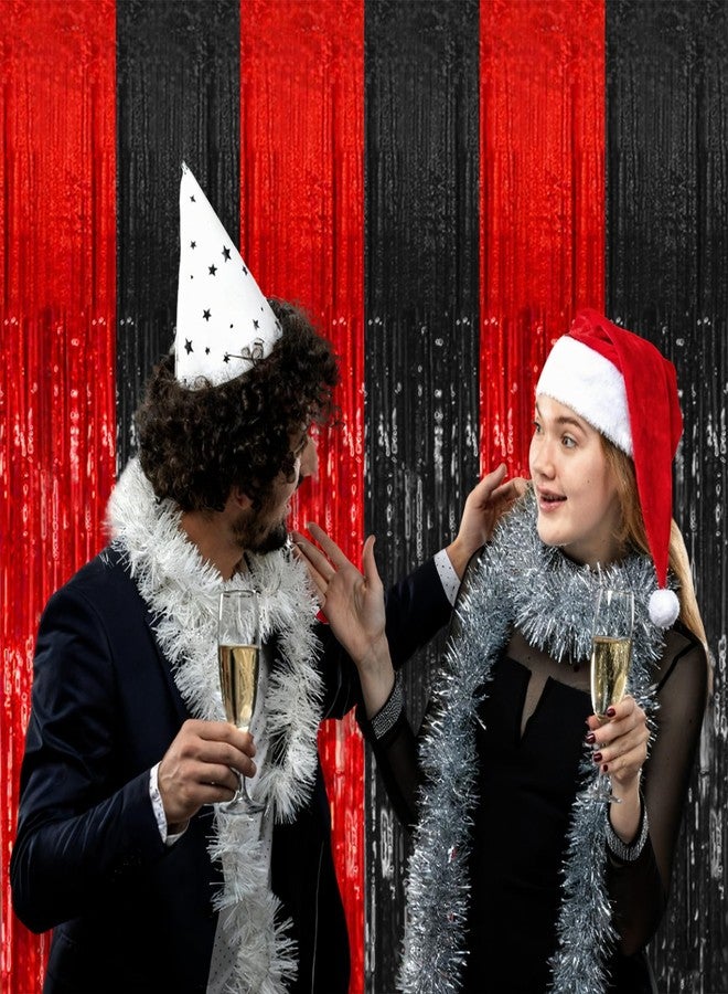 K.E.J. 2 Pack Black and Red Party Backdrop Streamers Decorations Foil Fringe Curtains Metallic Tinsel Backdrop for Birthday Halloween Christmas New Year Fancy Ball Graduation Party Decor - Image 4