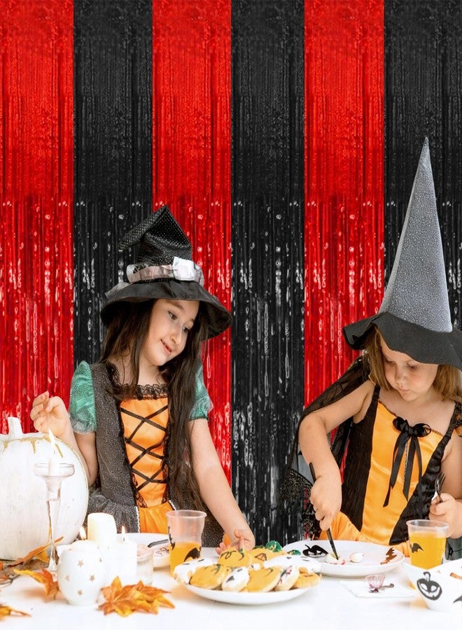 K.E.J. 2 Pack Black and Red Party Backdrop Streamers Decorations Foil Fringe Curtains Metallic Tinsel Backdrop for Birthday Halloween Christmas New Year Fancy Ball Graduation Party Decor - Image 2