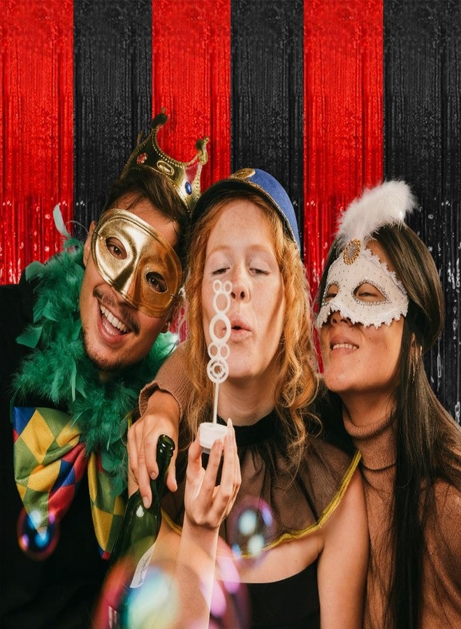 K.E.J. 2 Pack Black and Red Party Backdrop Streamers Decorations Foil Fringe Curtains Metallic Tinsel Backdrop for Birthday Halloween Christmas New Year Fancy Ball Graduation Party Decor - Image 3