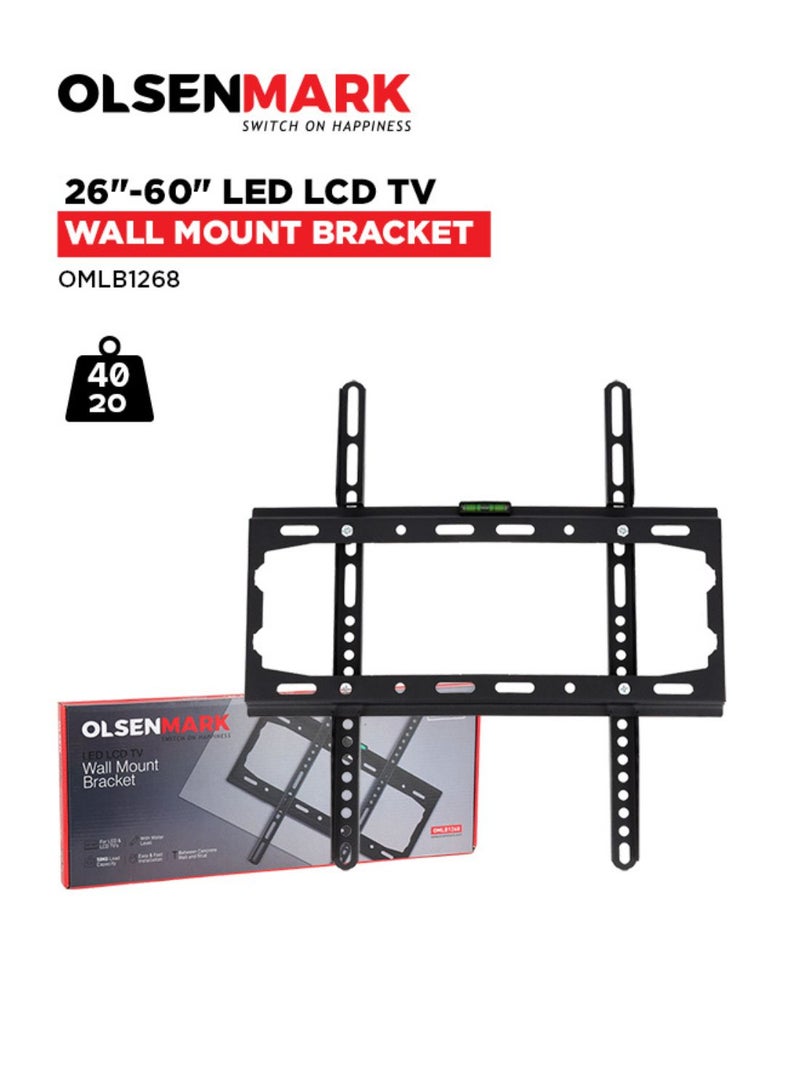 Olsenmark TV Wall Mount Bracket for 26–60 Inch LED/LCD TVs – Flat Panel Support with 50kg Load Capacity – Easy and Fast Installation Black - Image 1