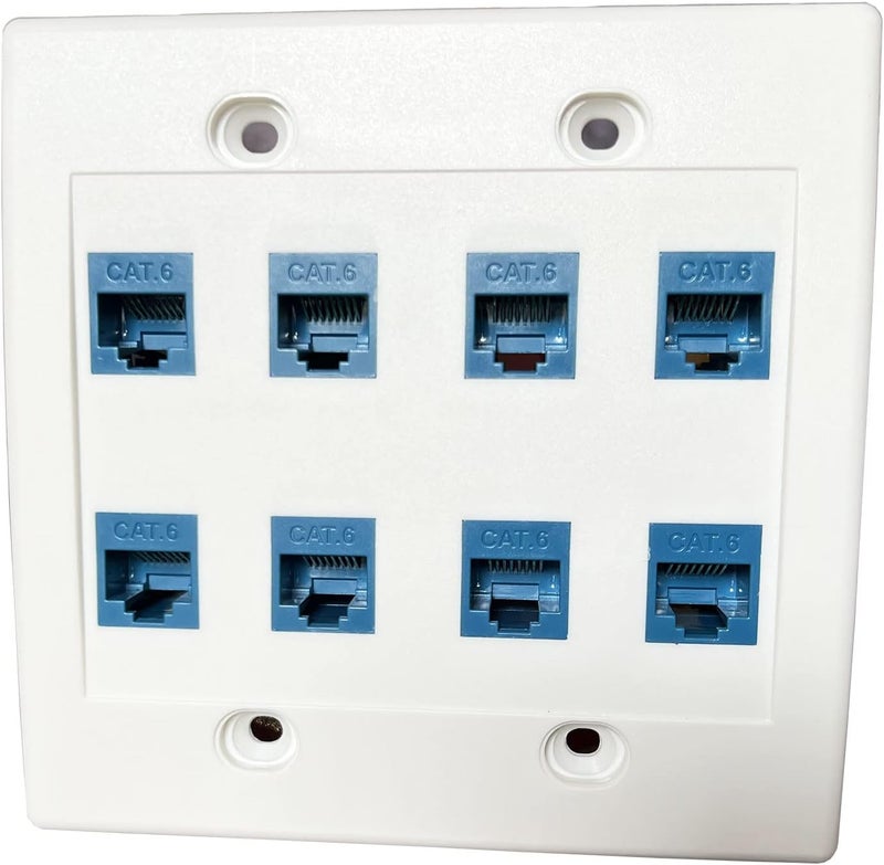 DIYTECH 8 Port Ethernet Wall Plate, Cat 6, Double Gang, RJ45 Female to Female Keystone Jacks - White - Image 3