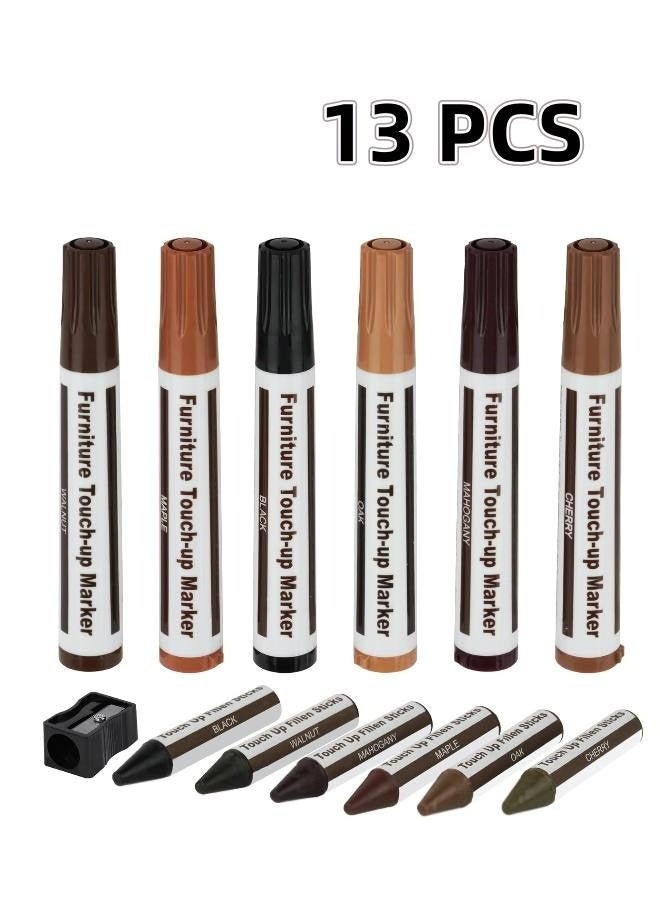Furniture Repair Kit, Wood Markers and Wax Sticks with Sharpener Kit for Stains, Scratches, Wood Floors, Tables, Carpenters, Bedposts, Touch Ups and Cover Ups - Image 1
