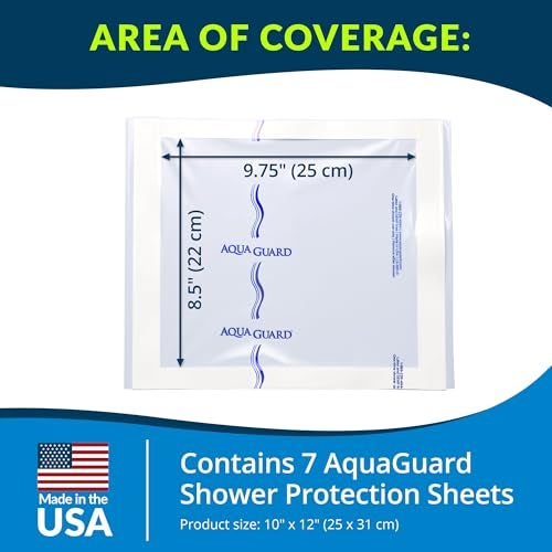 TIDI AquaGuard Sheet – 10” x 12” – Shower Protection Sheet – Self-Adhesive Moisture Barrier – Made Without Latex – Wound Cover For Showering – 7 Sheets Per Package – Home Medical Supplies (50011-PKG) - Image 2