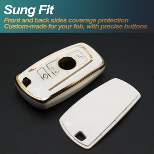FEYOUN Key Fob Cover Compatible with BMW 1 3 4 5 6 7 Series X3 X4 M5 M6 GT3 GT5 Smart TPU Remote Keyless Key Fob Case Protection Shell Accessories, White - Image 3