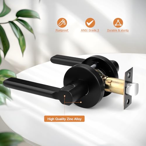 Probrico Passage Door Handles Keyless Interior Door Handle, Black Interior Door Lever for Closet and Hallway, 10 Pack - Image 2