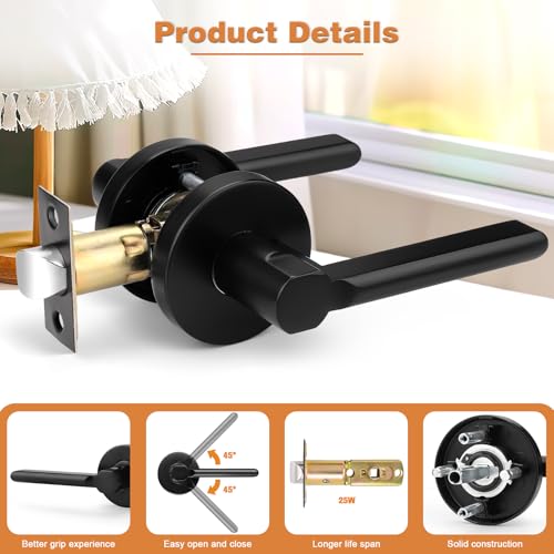 Probrico Passage Door Handles Keyless Interior Door Handle, Black Interior Door Lever for Closet and Hallway, 10 Pack - Image 4