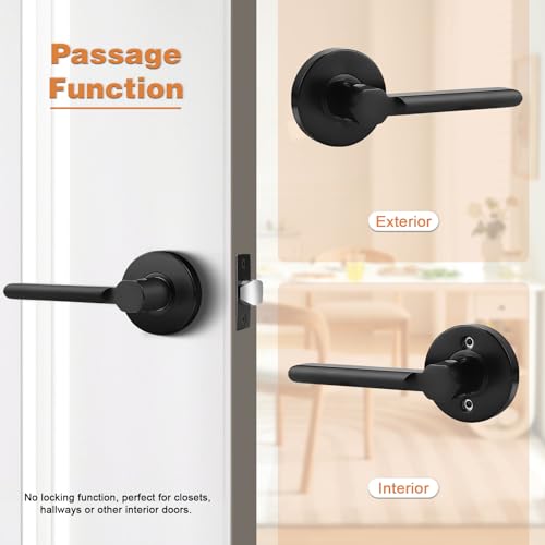 Probrico Passage Door Handles Keyless Interior Door Handle, Black Interior Door Lever for Closet and Hallway, 10 Pack - Image 3