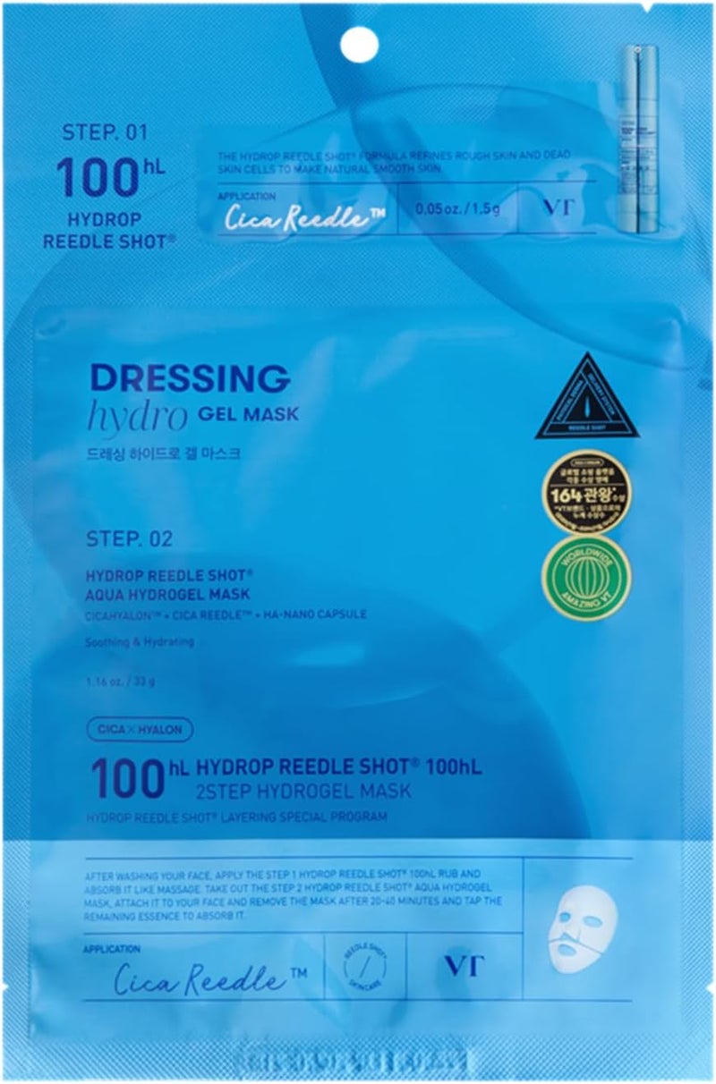 VT COSMETICS Hydrop Reedle Shot 100 2-Step Hydrogel Mask 4ea | Deep Hydrating Micro-Needling Mask for Moisture Boost & Skin Barrier Care - Image 1