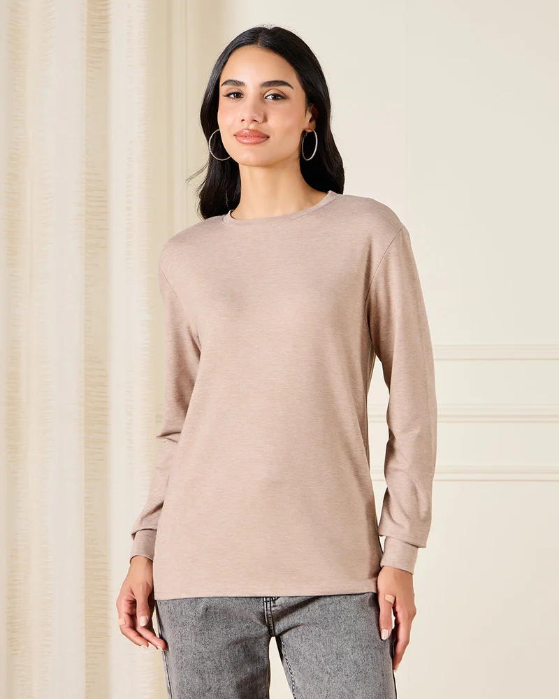 REDTAG Women Beige Basic T-Shirt
