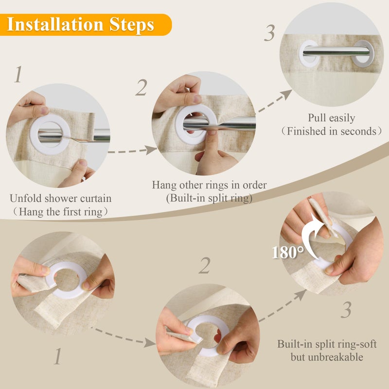 Jowels No Hooks Shower Curtain with Snap-in Fabric Liner Set, Hotel Luxury Decor Shower Curtains for Bathroom with See Through Top Window, Waterproof & Washable, 72Wx75H, Cream - Image 3